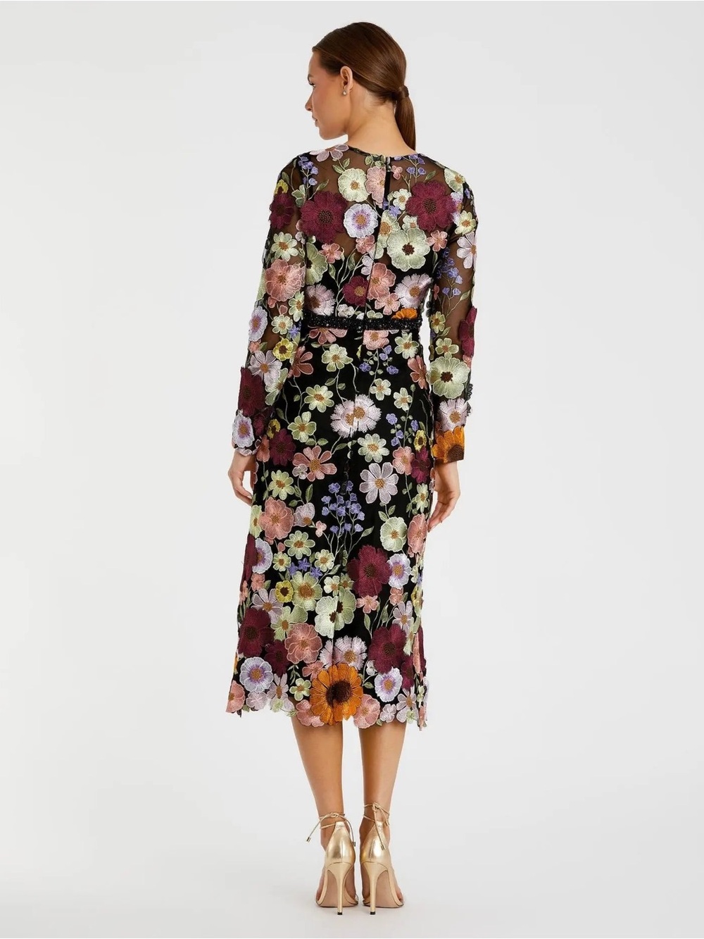 Mac Duggal 68462 Multicolor Floral Embroidered A-Line Midi Dress Size 16 NWOT - Picture 3 of 9